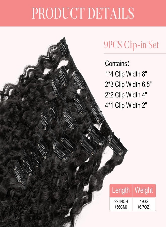 FLUFYMOOZ 9PCS Clip in Hair Extensions 22 Inch Curly Hair Extension Long Soft Synthetic Hairpieces for Women (Black) - Image 3